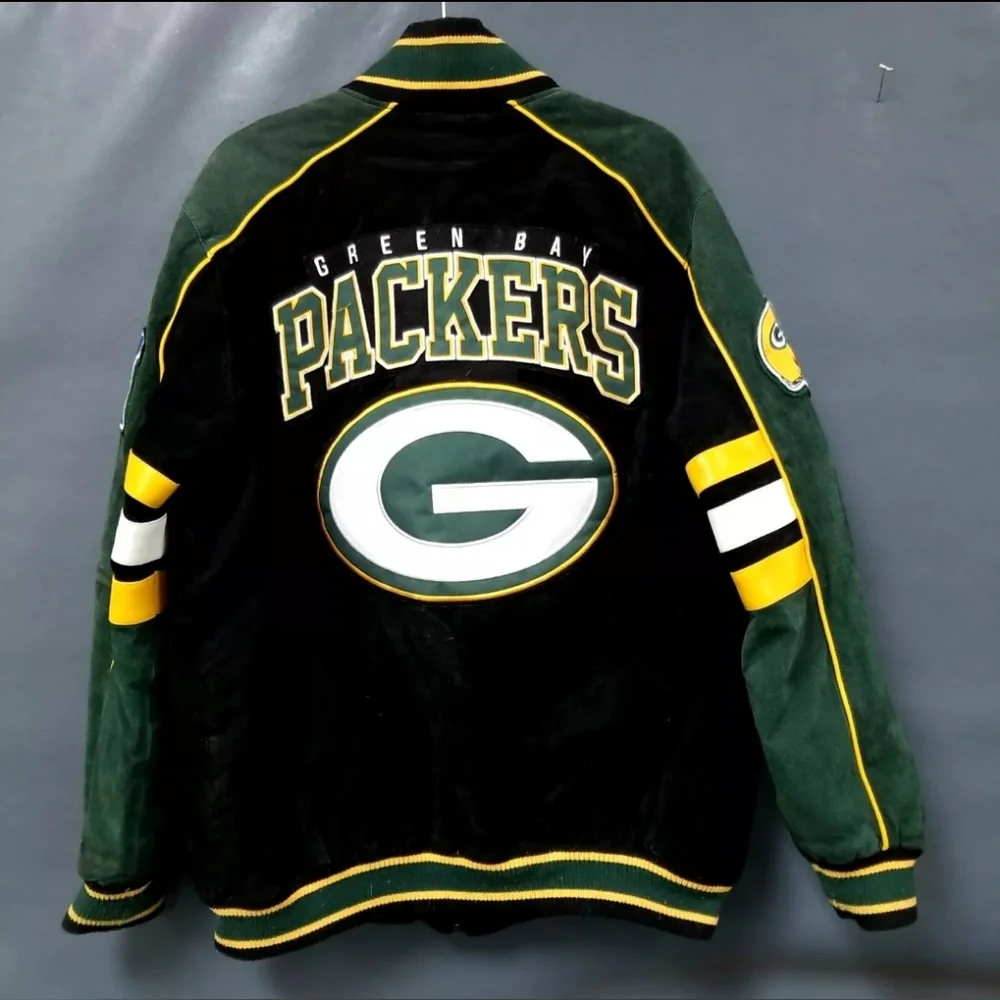 NFL Green Bay Packers Suede leather jacket Varsity Football Jacket coat size xl